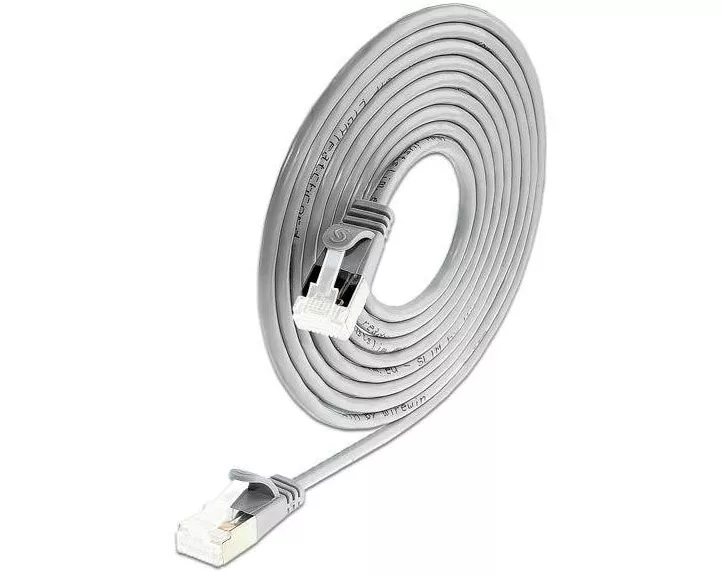 SLIM Slimpatchkabel RJ-45 - RJ-45, Cat 6A, U/FTP, 7 m, Grau