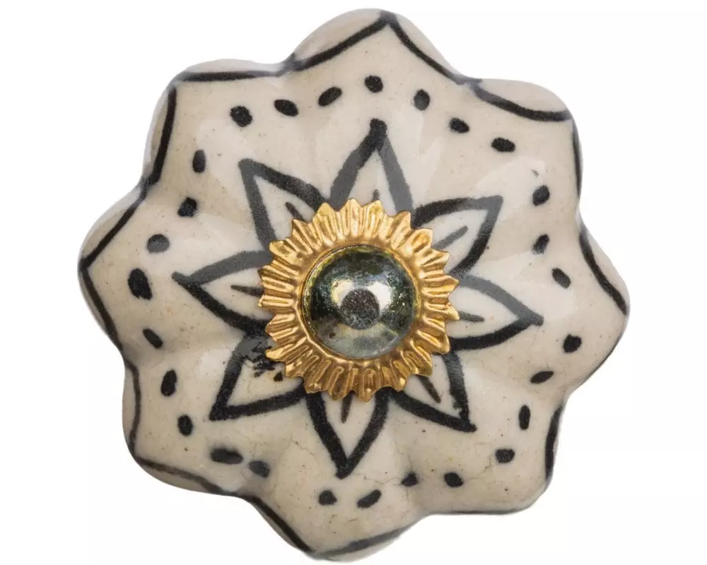 Tranquillo Möbelgriff handgemacht, Ø 4.5 cm, Weiss/Gold