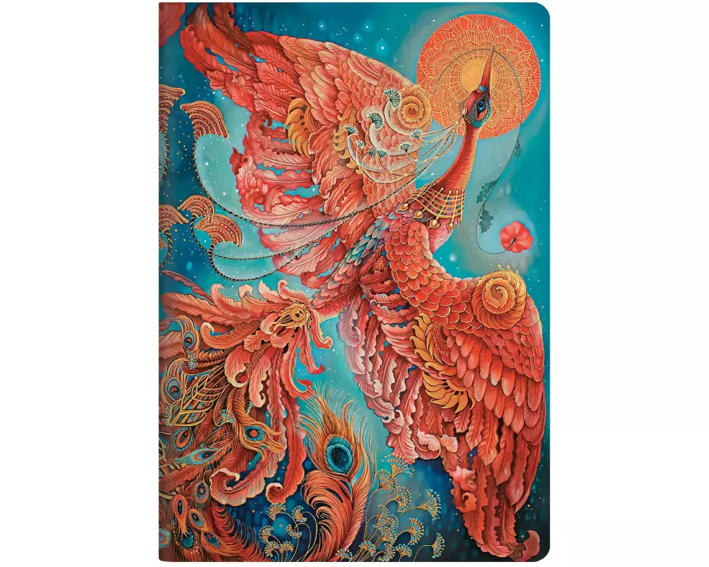 Paperblanks Notizheft Glücksvögel A4, liniert, Blau / Rot