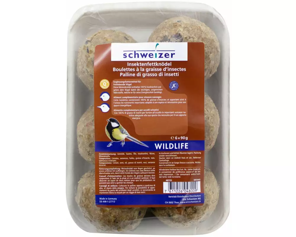 Eric Schweizer Wintervogelfutter Insektenfettknödel, 6 x 90 g, netzfrei