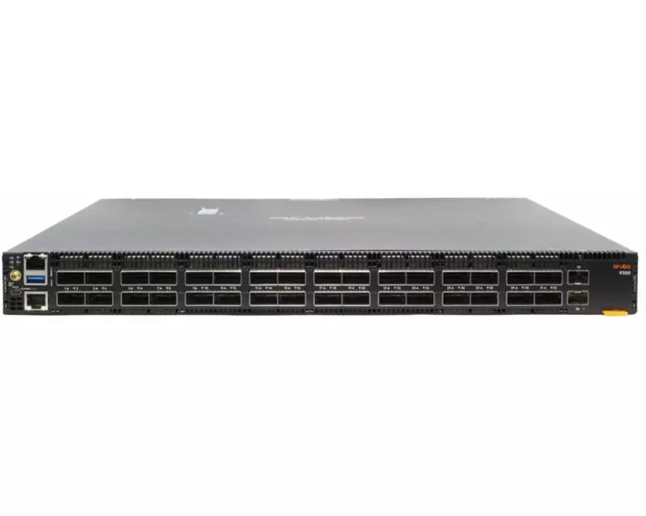 HPE Aruba 9300-32D Switch Bundle, 32x 100/200/400G QSFP-DD, 2x 10G SFP+, Front to Back, 6x Fans, 2x AC PSU
