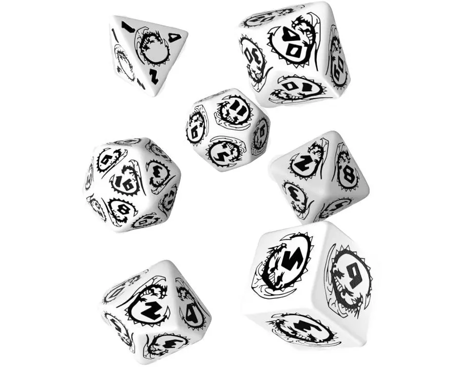 Q Workshop RPG-Würfelset Dragons White & black Dice Set 7 Stk.