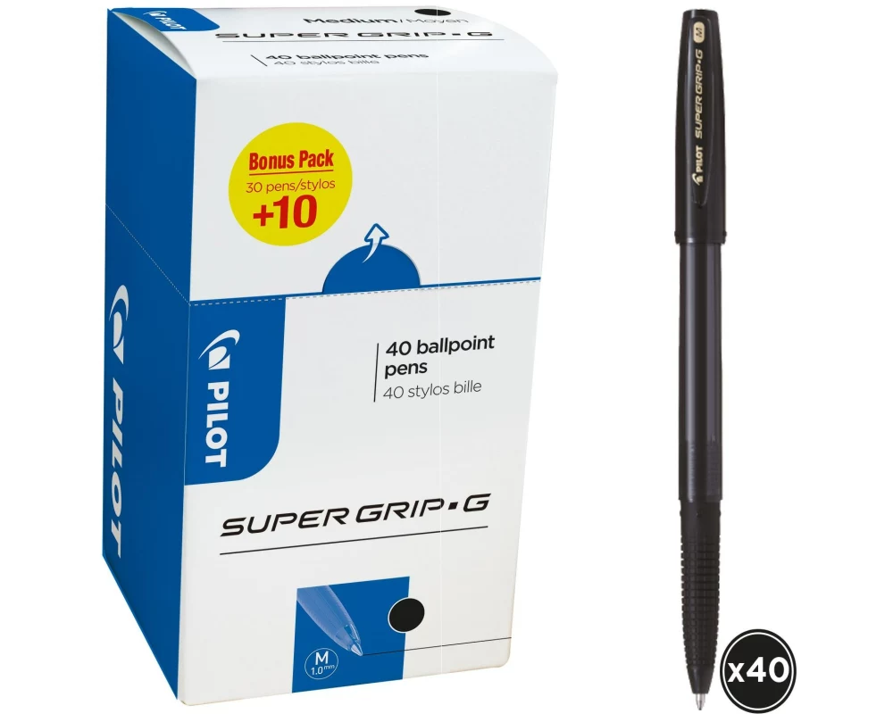 Pilot Kugelschreiber Super Grip G Stick M Bonuspack 30+10, Schwarz