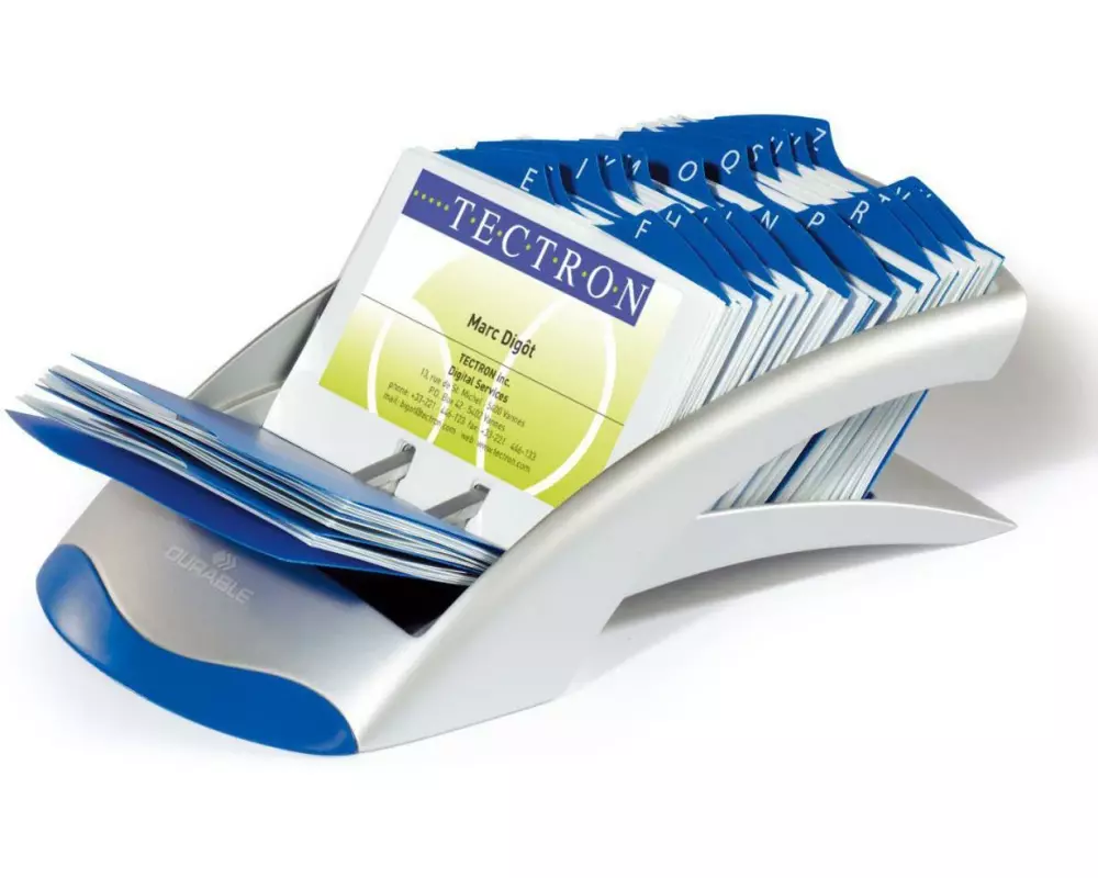 DURABLE Visitenkartenhalter Visifix Desk Vegas Transparent/Blau