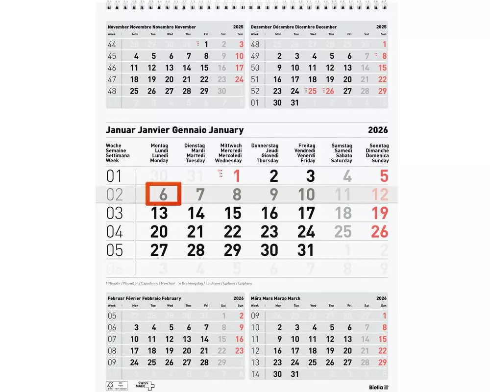 Biella 5-Monats-Kalender 31 x 40 cm