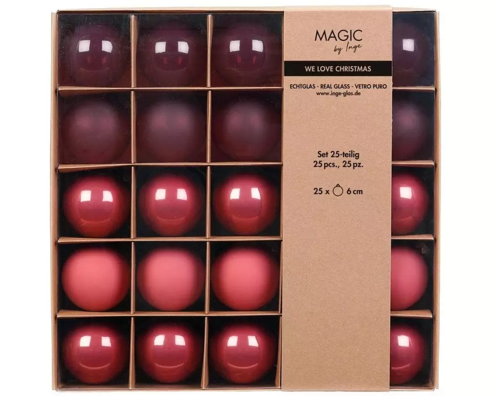 INGES CHRISTMAS DECOR Weihnachtskugel 6 cm Rosa, 25 Stück
