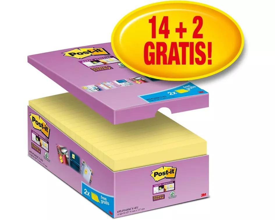 Post-it Notizzettel Super Sticky 16 Blöcke, 7.6 cm x 12.7 cm,Gelb