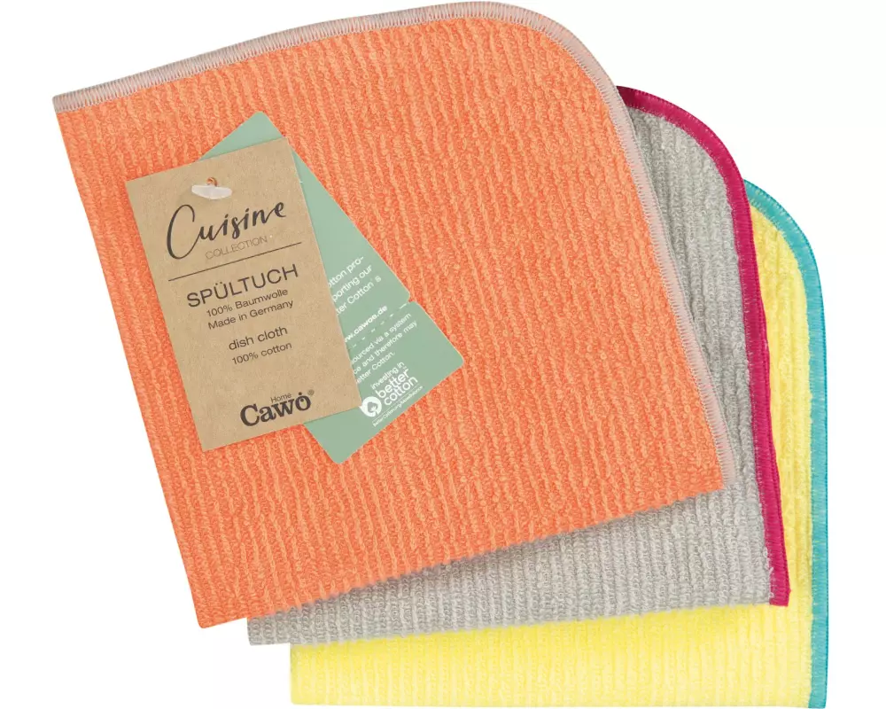 Cawö Abwaschlappen Trio 30 x 30 cm, 3 Stück, Mandarine/Lemon