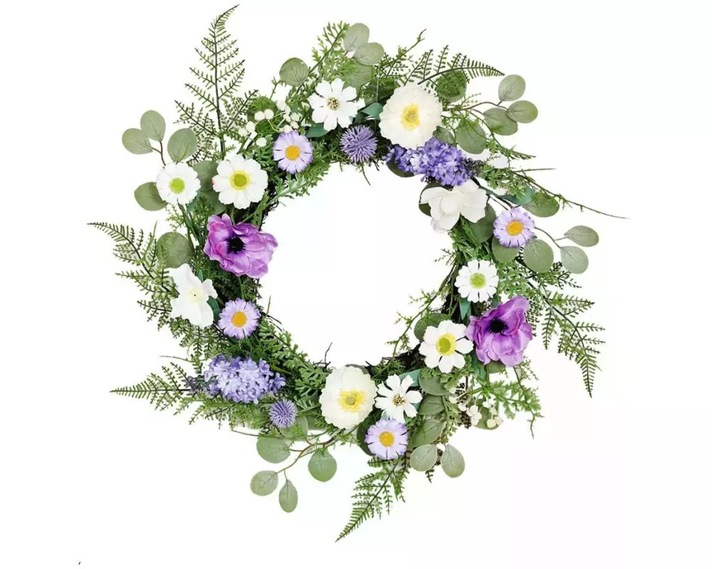 CHALET Kunstblume Gemischt 45 x 9 cm, Grün/Weiss/Violett