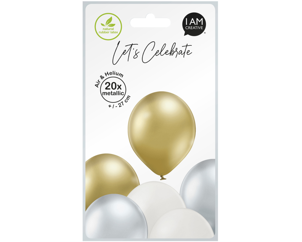 I AM CREATIVE Ballons Metallic Mix 27cm 1000-1058 creme, gold, silber 20 Stück