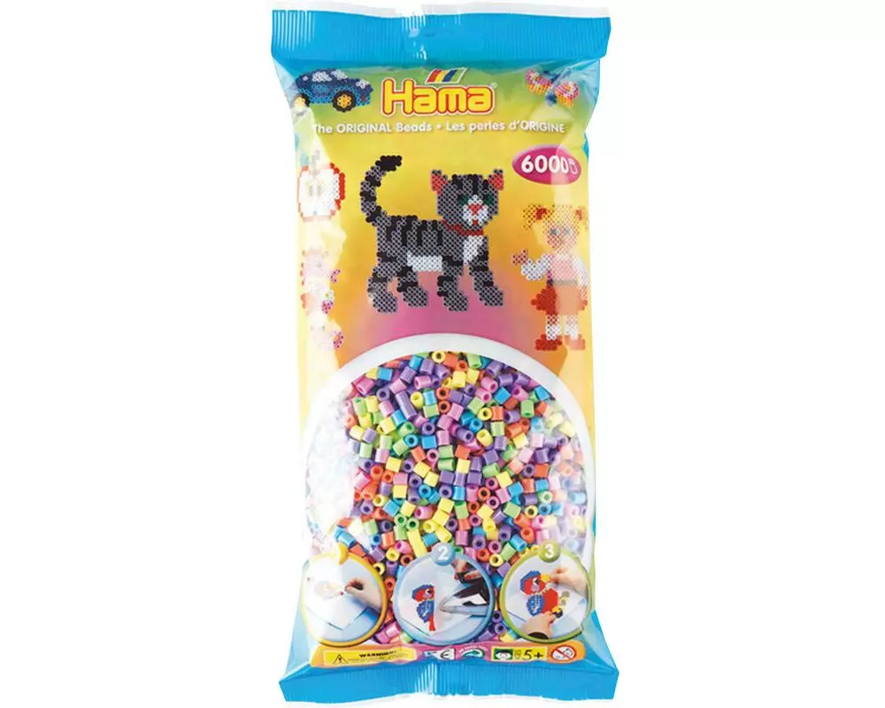 Hama Bügelperlen midi pastell mix 50, 6000 Stk. Mehrfarbig