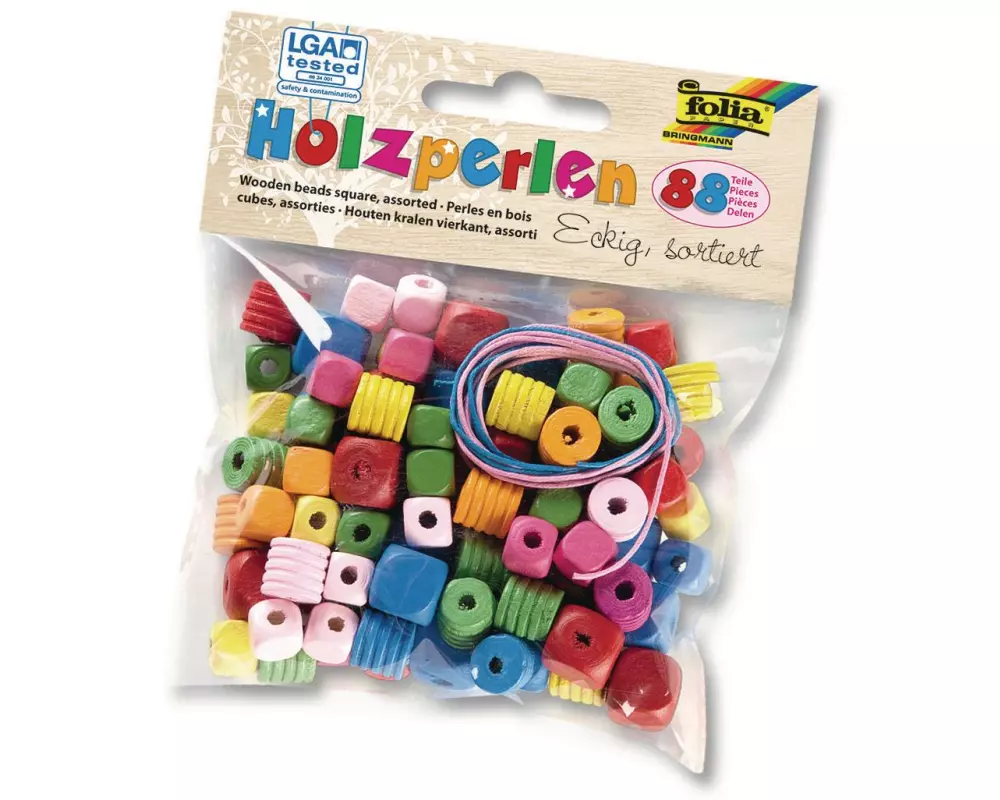 Folia Holzperlen Eckig, Mehrfarbig