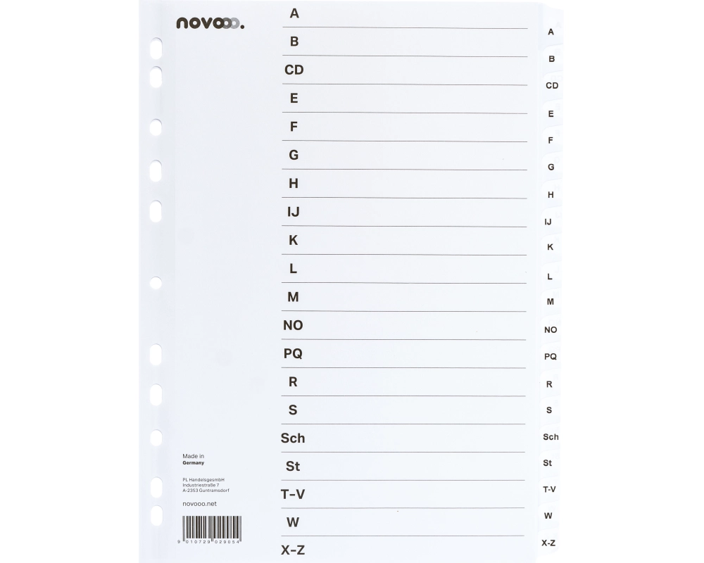 NOVOOO Kartonregister A4 40625 weiss A-Z 20-teilig