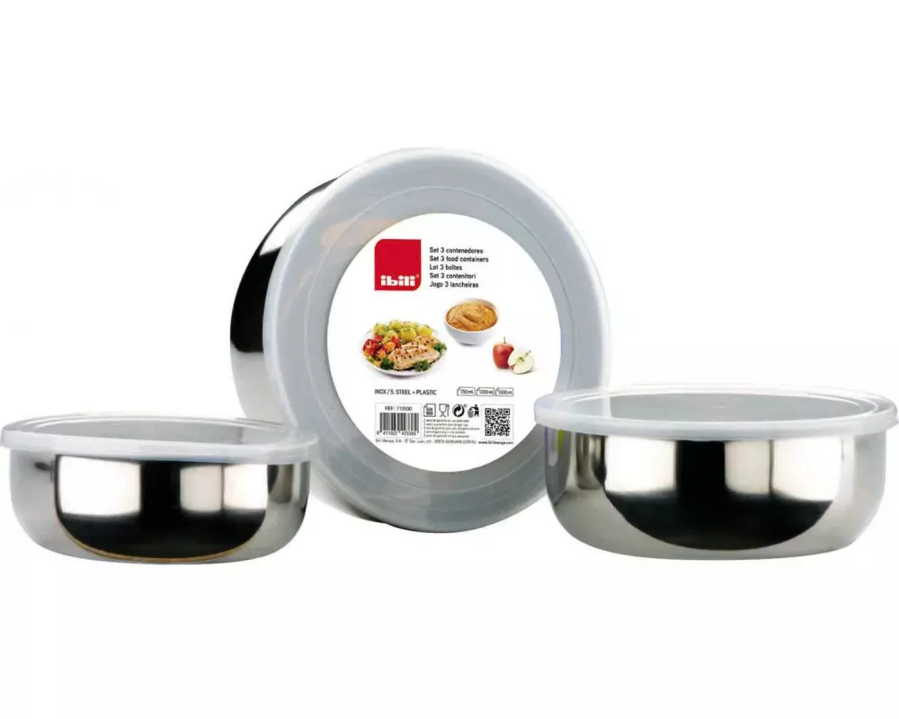 Ibili Set aus 3 Edelstahlbehältern 14+16+18 cm 3 Stück, Silber