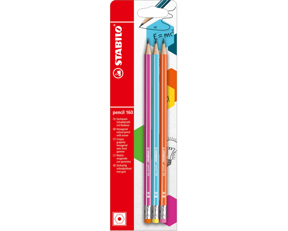STABILO Bleistift 160 mit Gummi HB B-50500-10 assortiert 3 Stk.