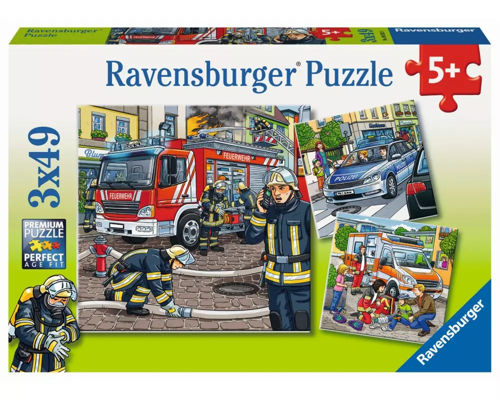 Ravensburger Puzzle Helfer in der Not 3 x 49 Teile mit Mini-Postern