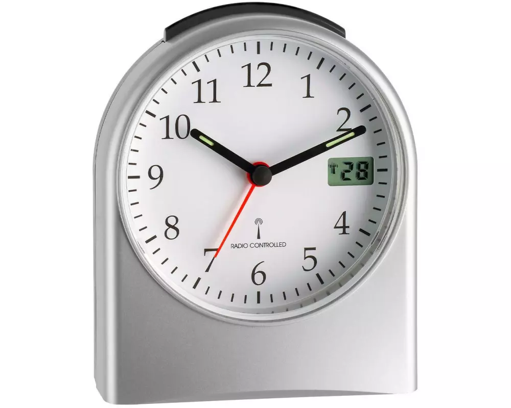TFA Dostmann Funkwecker mit digitaler Sekundenanzeige Silber