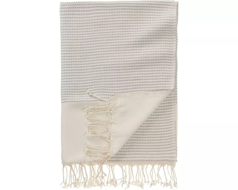 Urbanara Strandtuch Bolu 95 x 180 cm, Hellgrau / Naturweiss
