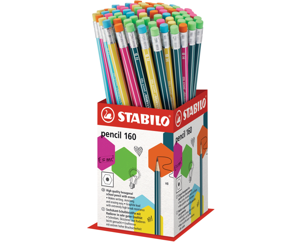 STABILO Bleistift 160 mit Gummi HB 2160/72-1HB ass. 72 Stück