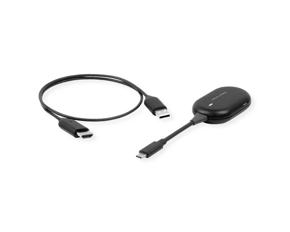 ROLINE Drahtloses P2P-Anzeige-Dongle-Set, Tx+Rx, Wireless USB-C zu HDMI, 1080p, 20 m