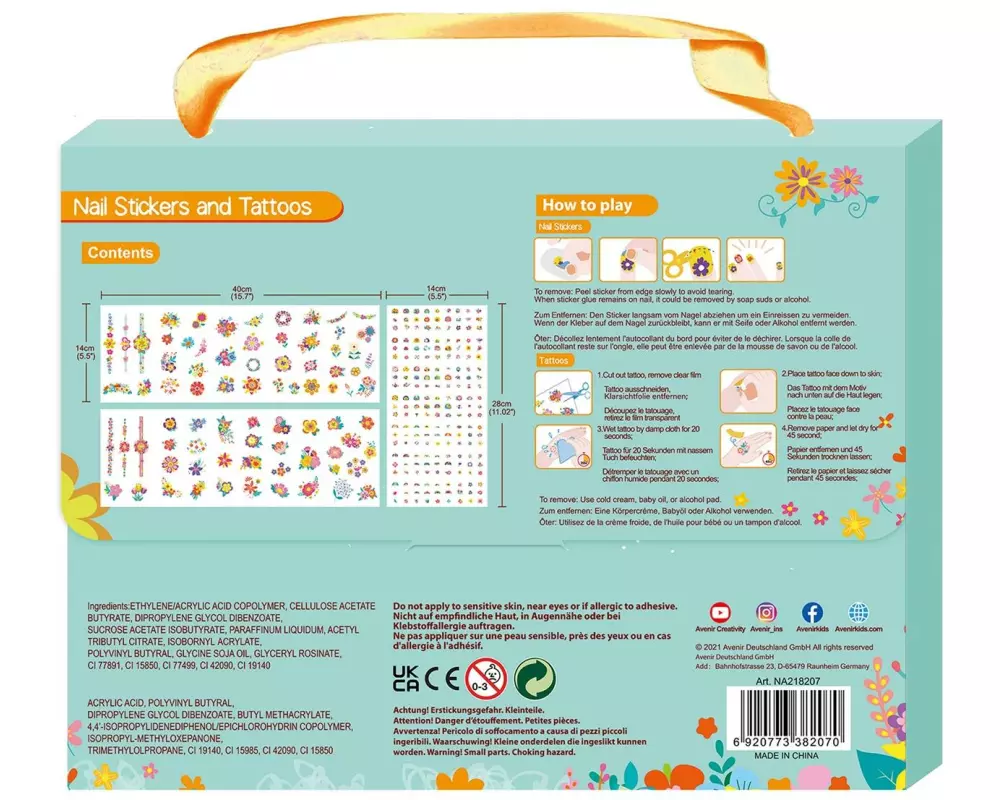 AVENIR Nagelset Sticker und Tattoos Blumen Motiv