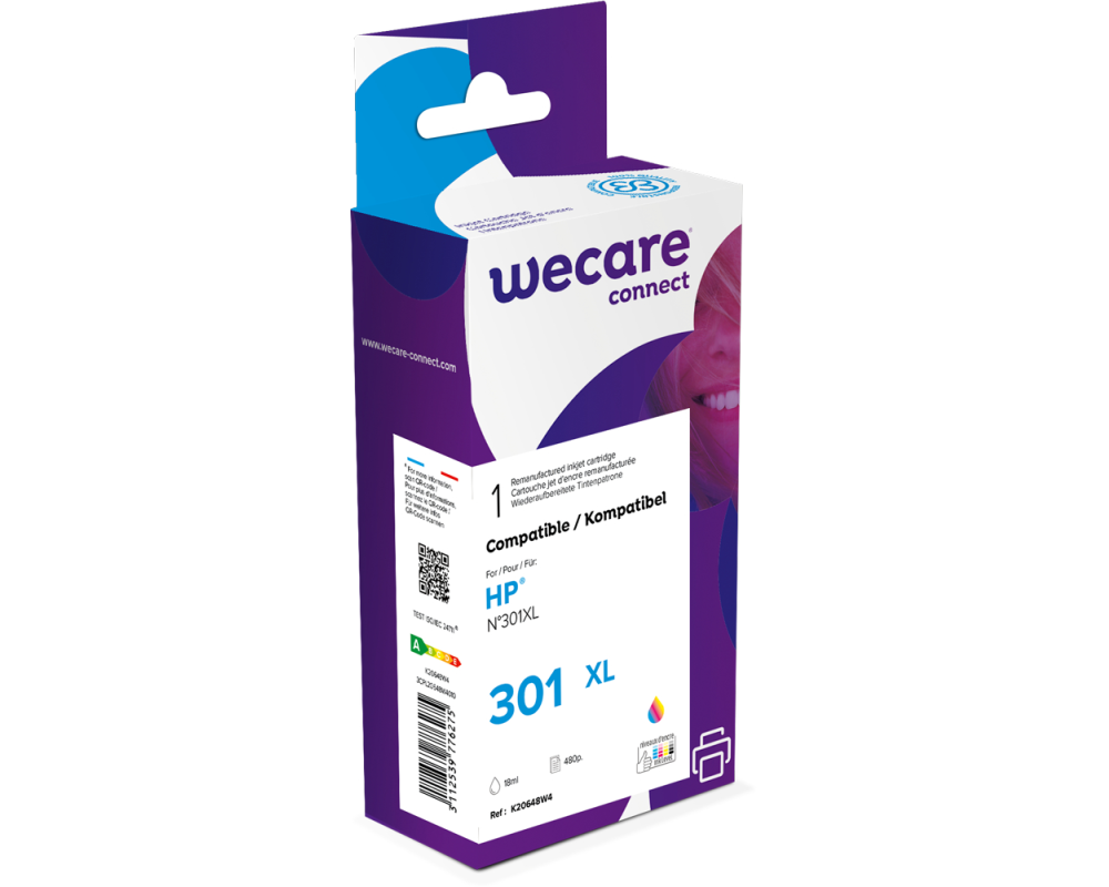 WECARE Tinte 301XL rebuilt color CH564EEWE zu HP DeskJet 2050 18ml