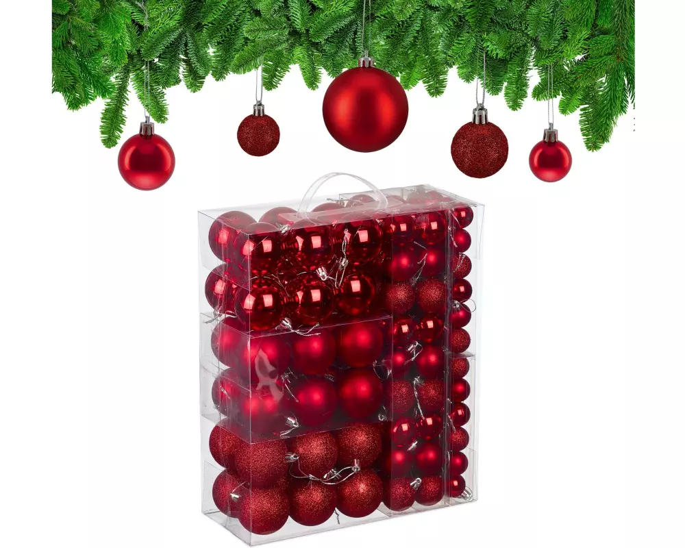 relaxdays Weihnachtsbaumkugeln Rot/Silber