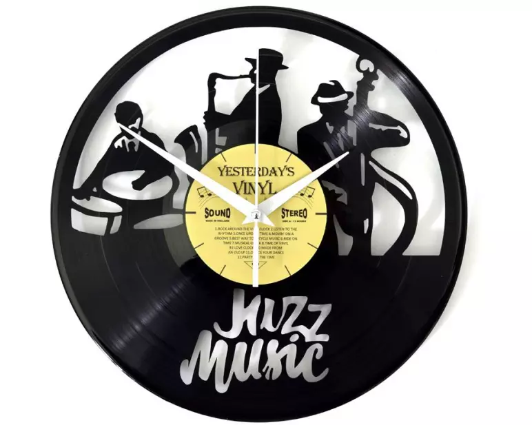 Yesterday's Vinyl Wanduhr Jazz Musik Ø 30 cm, Gold/Schwarz