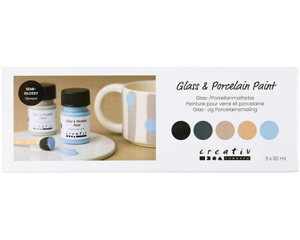 Creativ Company Glas- und Porzellanfarbe Naturfarben, 5 x 30 ml/ 1 Pck