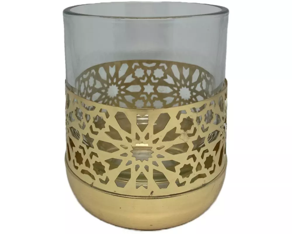 Dameco Windlicht mit Metallverzierung 12.5 cm, Glas/Metall