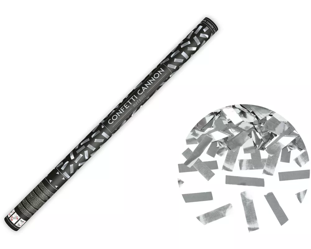 Partydeco Konfettikanone Streifen Silber, 80 cm