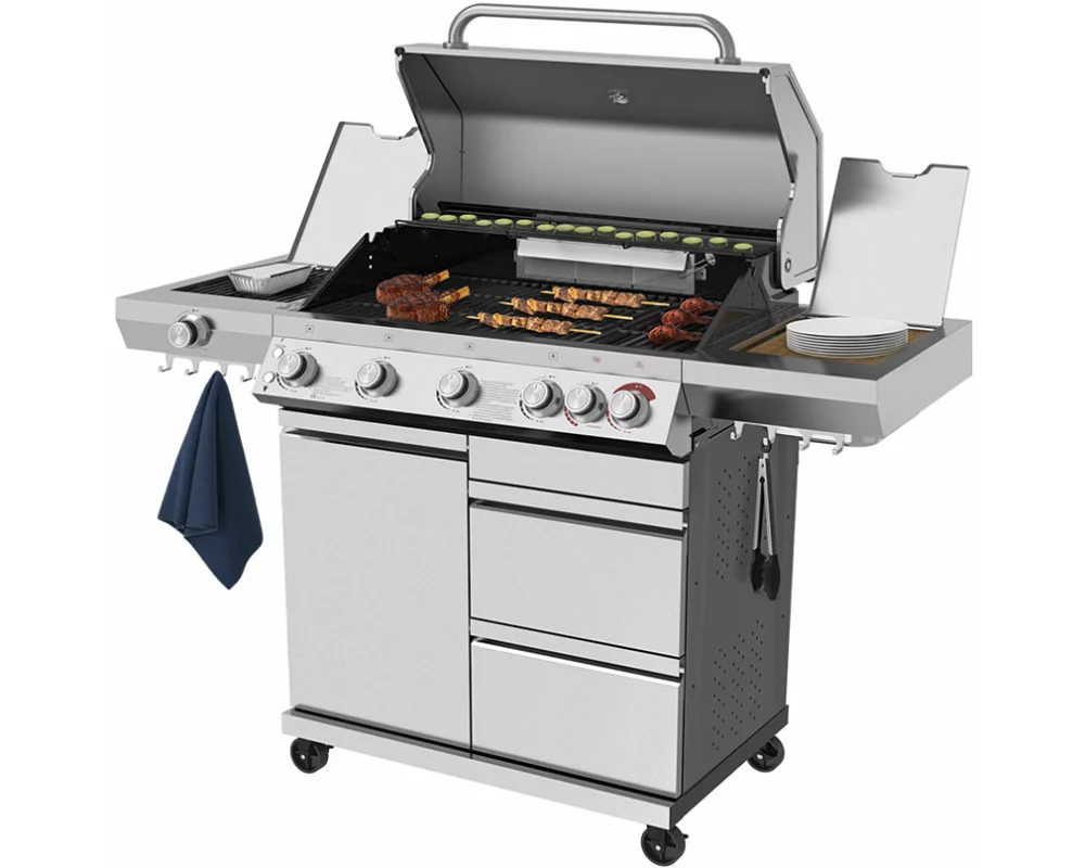 Gasgrill Expert 6 Brenner + Seitenbrenner Edelstahl