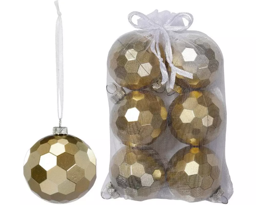 Holly & Jolly Weihnachtskugel Discokugeln Gold 4 cm, 6 Stück