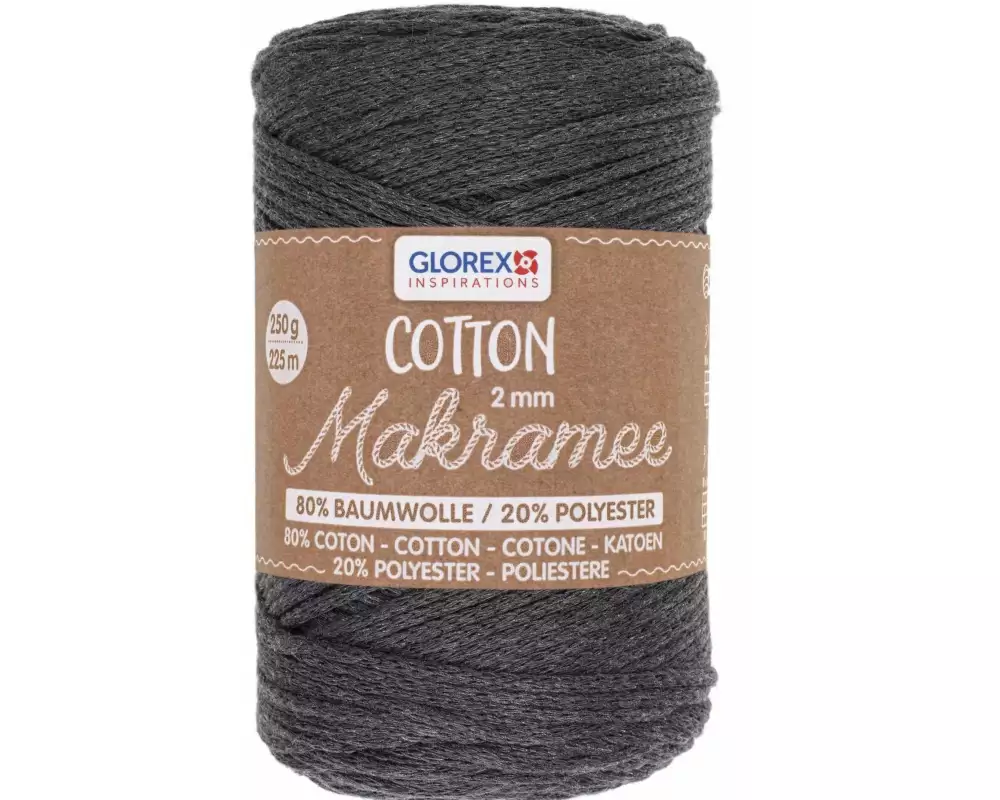Glorex Wolle Makramee Cotton 2 mm, 250g, Anthrazit