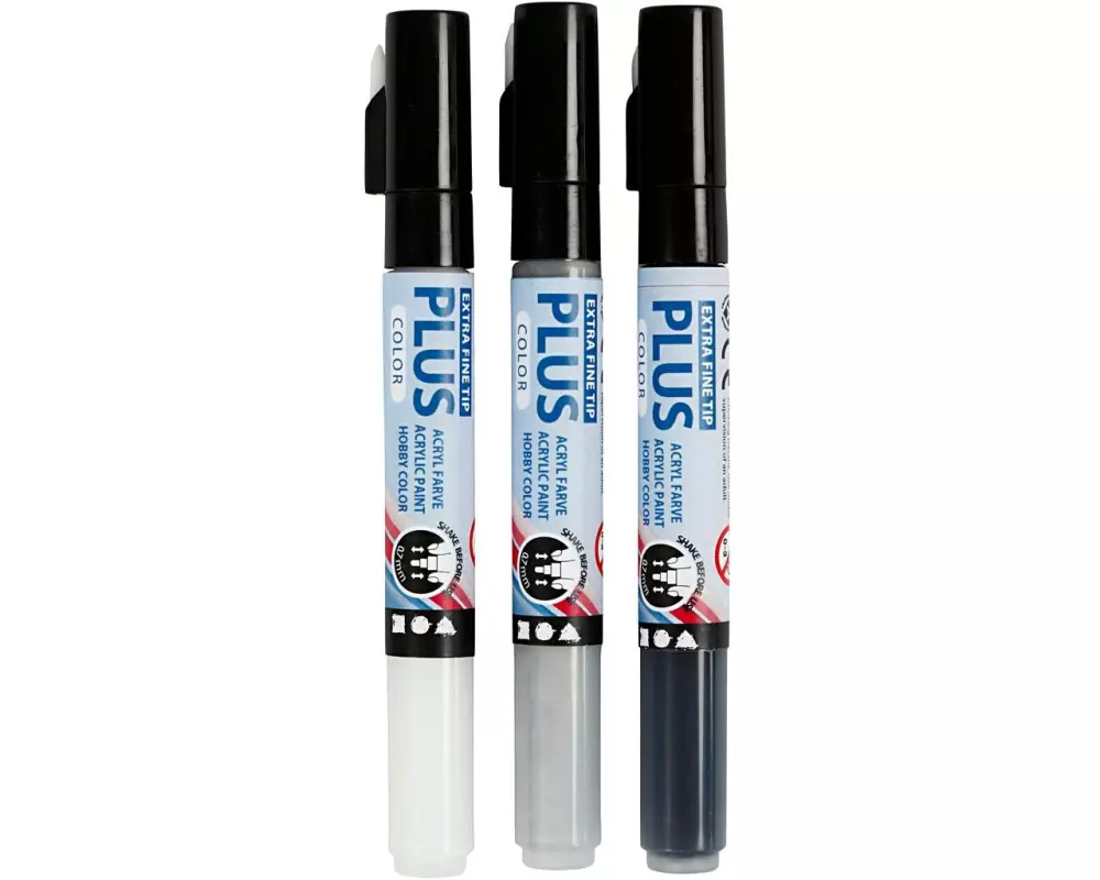 Creativ Company Acrylmarker Plus Color 0.7 mm 3er Set, Weiss/Grau/Schwarz