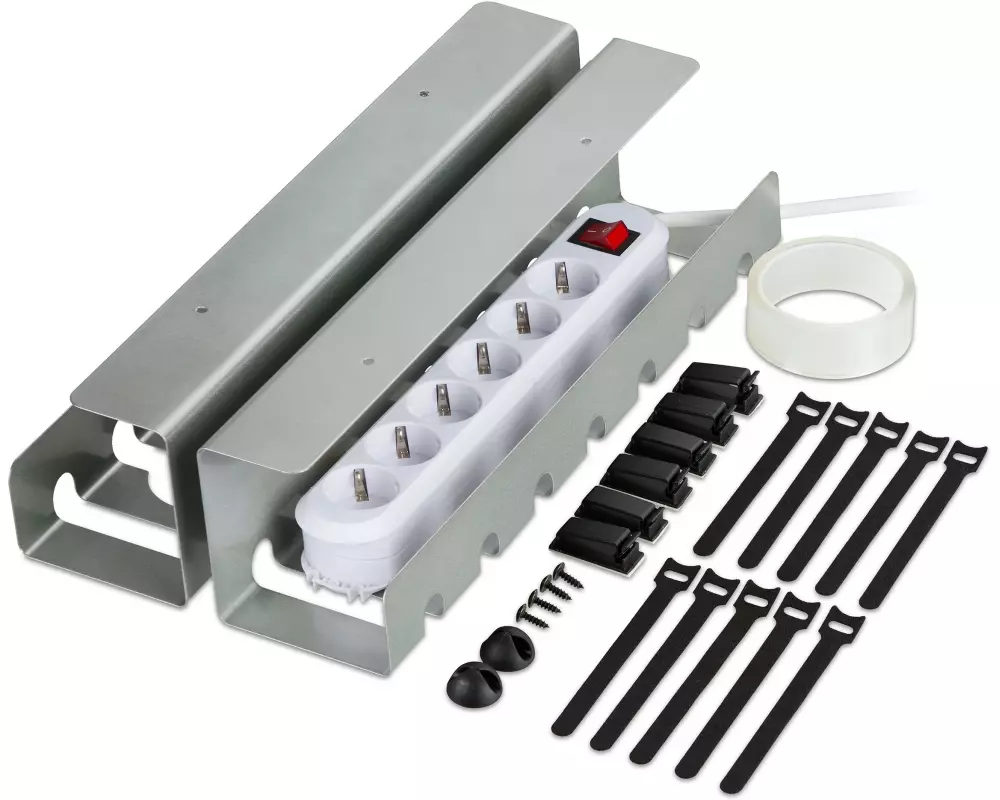 relaxdays Kabelkanal für Schreibtisch 2er-Set Silber 2er-Set, Silber