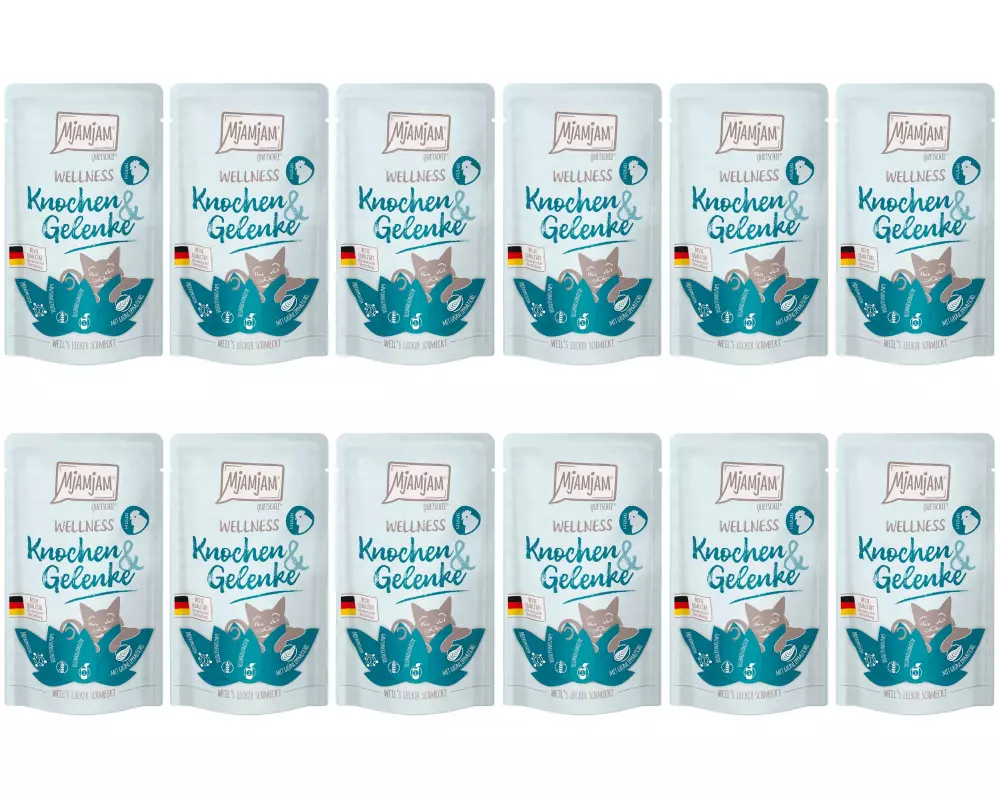 Mjamjam Nassfutter Wellness Knochen & Gelenke Huhn, 12 x 125 g