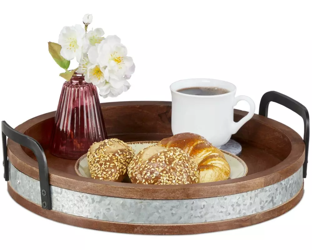 relaxdays Serviertablett Braun/Silber/Schwarz