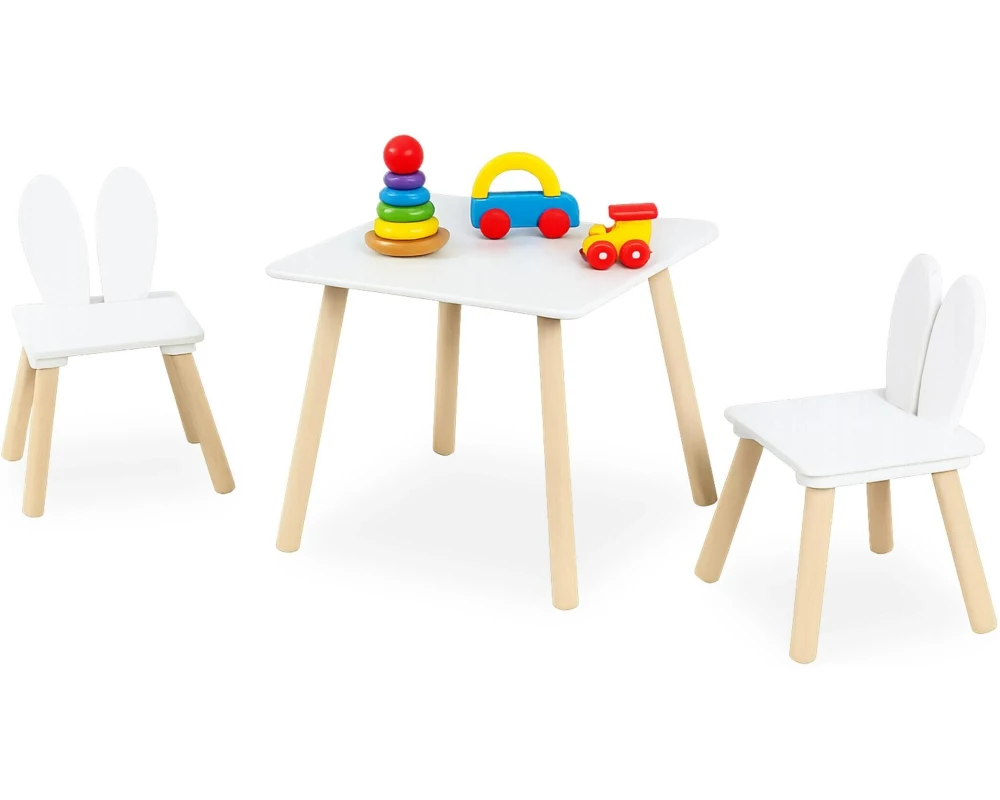 relaxdays Kindersitzgruppe Kaninchenohren Hellbraun; Weiss