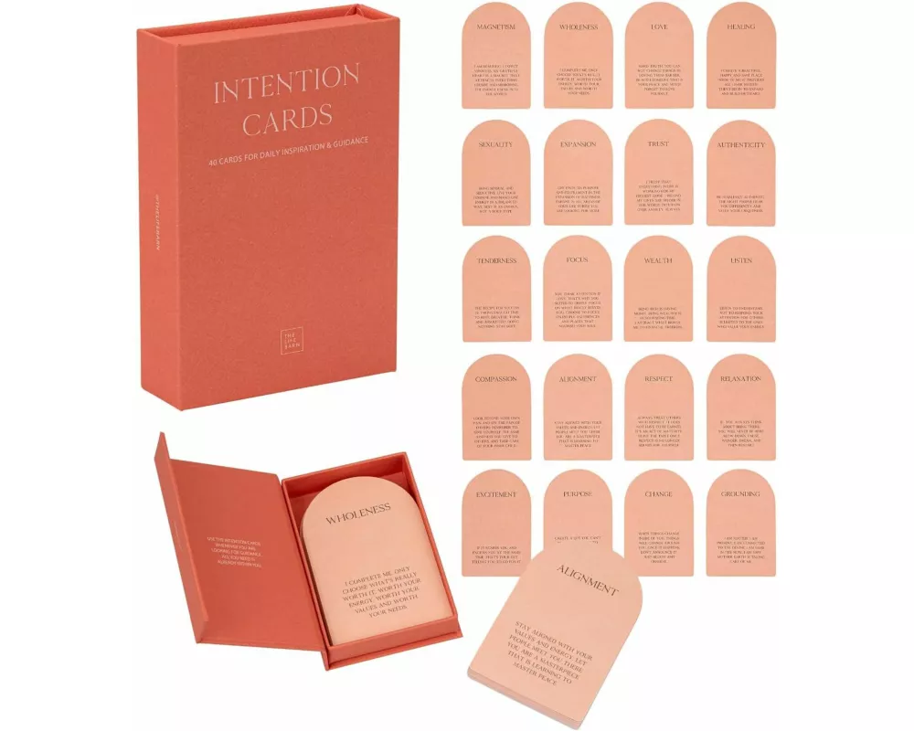 The Life Barn 40 Intention & Orakelkarten Affirmationskarten in hochwertiger Leinenbox