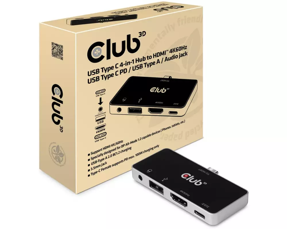Club 3D Dockingstation CSV-1591 4-in-1 USB 3.1 Typ C 4K60 Hz