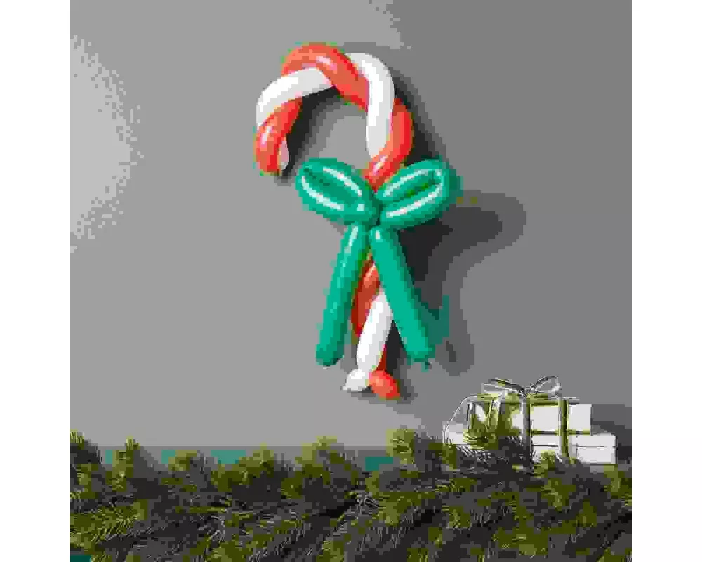 Ballonfigur Kranz/Zuckerstange, Rot/Weiß