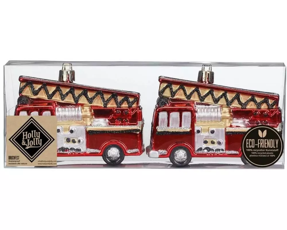 Holly & Jolly Weihnachtsschmuck Feuerwehrauto, 10 cm 2 Stück