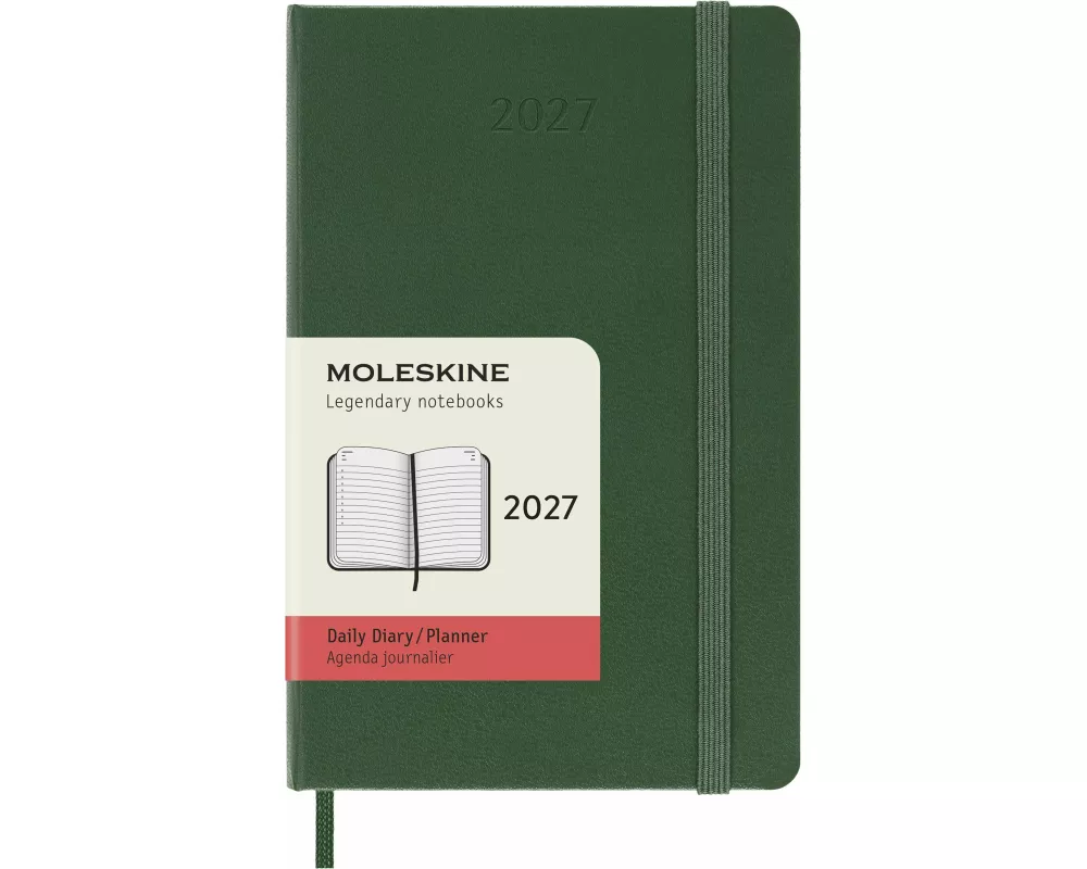 Moleskine 12 Monate Tageskalender 2027, Pocket/A6, 1 Tag = 1 Seite, fester Einband, myrtengrün