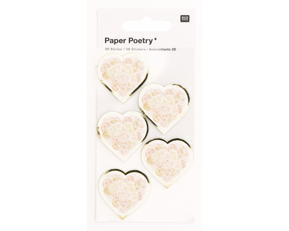 RICO DESIGN 3D-Sticker Herzen, Rosen 08792.72.52 weiss 5 Stück