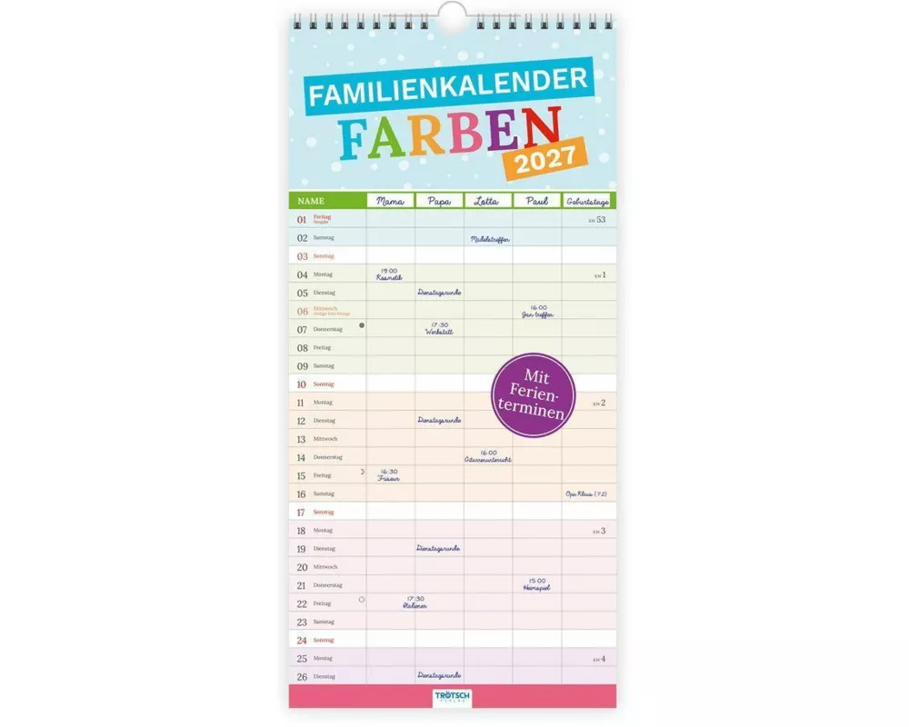 TRÖTSCH - Familienkalender Farben 2027