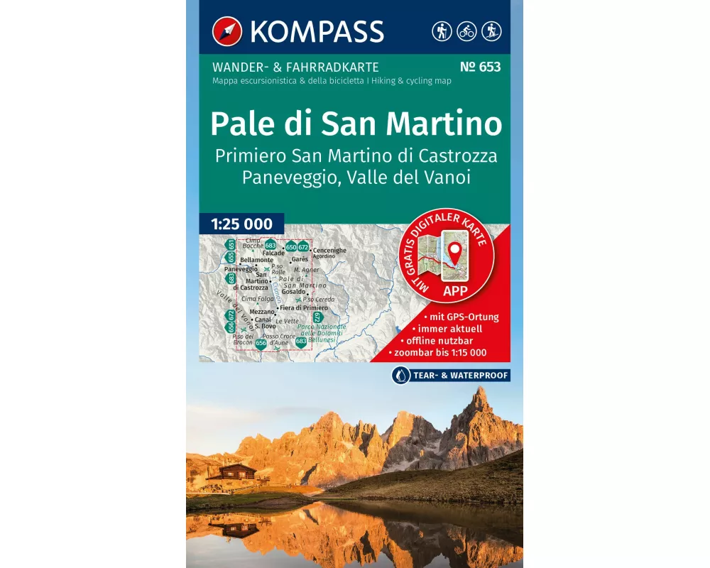 KOMPASS Wanderkarte 653 Pale di San Martino, Primiero San Martino di Castrozza, Paneveggio, Valle del Vanoi 1:25.000