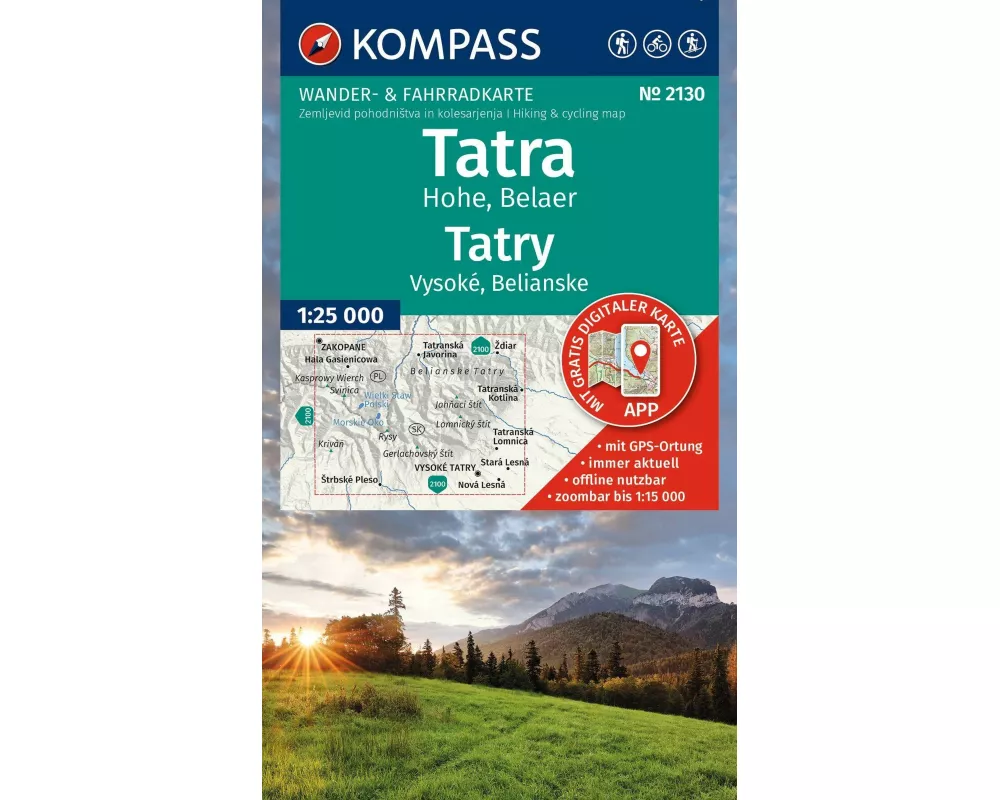 KOMPASS Wanderkarte 2130 Tatra Hohe, Belaer / Tatry, Vysoké, Belianske 1:25.000