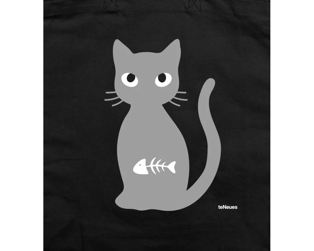 Katze mit Fisch, schwarz