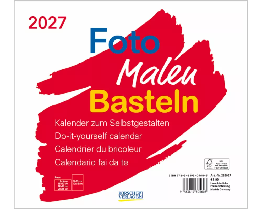 Foto-Malen-Basteln Bastelkalender quer weiß 2027